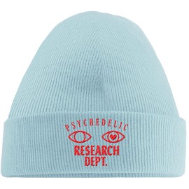 Hippowarehouse Psychedelic Research Dept Embroidered Beanie Hat Blue with Red Stitch