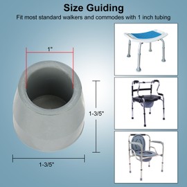 MFE 4-Pack Walker Tips, Universal Walker Tips with Skid-Resistant Traction and Easy Installation, Premium Rubber Attachments for Standard Walkers and Commodes, 1 inch, Grey