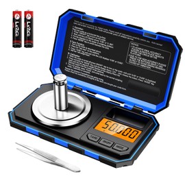 KeeKit Digital Pocket Scale, 50g 0.001g Professional Milligram Scale, Portable Jewelry Scale with 50g Calibration Weight, Tare & LCD Backlit Display (Battery/Tweezers Included) - Blue