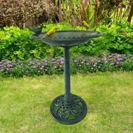 BACKYARD EXPRESSIONS PATIO · HOME · GARDEN 915025-NM Outdoor Garden Bird Bath- Green- Weather Resistant Polyresin-30 Inch-Backyard Expressions
