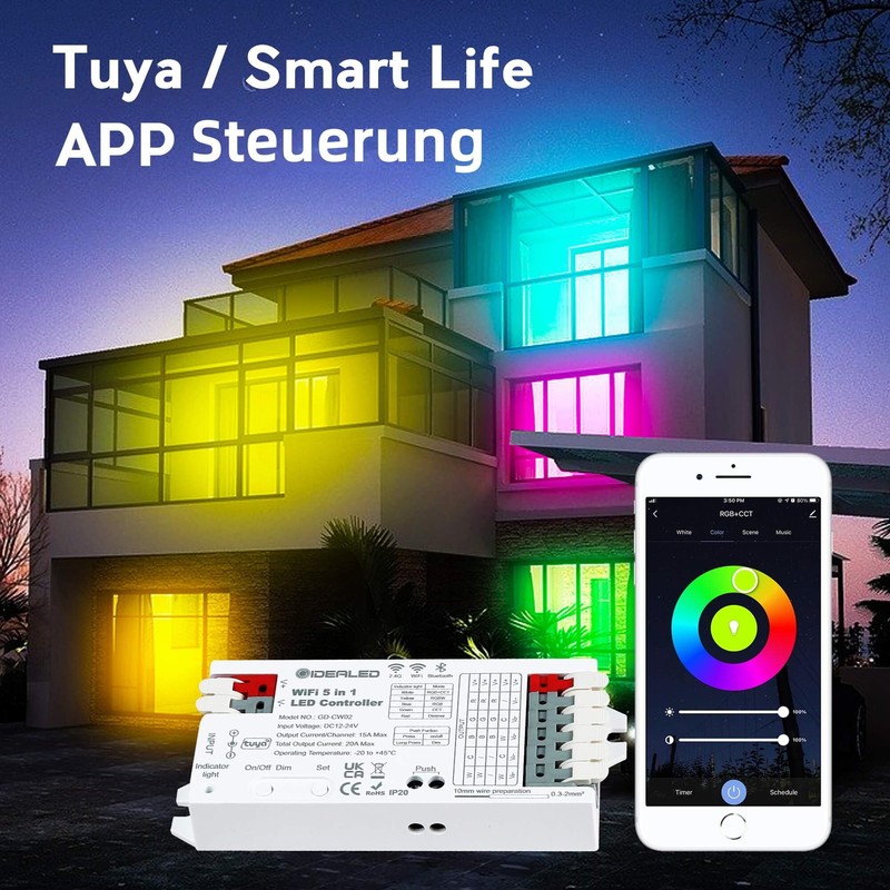 Smart 5-in-1 WiFi LED Controller RGBWW, Intelligent Wireless Controller for