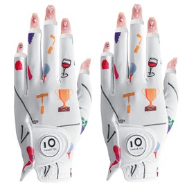 Golf Gloves for Women Left Hand Right Hand 2 Pack All Weather Golf Gloves with Ball Marker Squeeze Soft Comfortable Spring Summer Autumn (White Cocktail · Nail, XL, Worn on Left Hand)