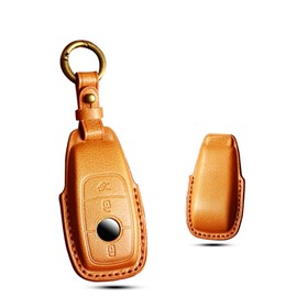 HIBEYO Smart Car Key Case Fits Mercedes Cowhide Leather Key Case Cover Protective Case for Benz E Class W213 S213 C238 Class A B C AMG GLC Control Key Cover Remote Key Brown