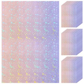 Nezyo 60 Sheets Holographic Laminate Sheets Clear Glitter A4 Size Vinyl Sticker Paper Holographic Overlay Self Adhesive Waterproof Transparent Film, 11.7 x 8.3 Inch (Star Style)