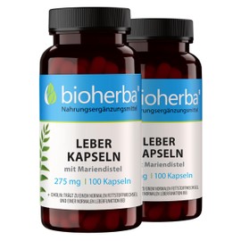 LEBER Kapseln mit Mariendistel & Cholinbitartrat – Mit Cholin zur Unterstützung der normalen Leberfunktion | Pflanzliche Rezeptur | 200 Kapseln | Von BIOHERBA