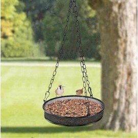 Home-X HANGING BIRD FEEDER WITH 7” EASY FILL SHALLOW OPEN DISH (BLACK)