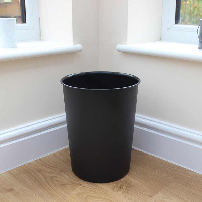 JVL Quality Vibrance Black Lightweight Plastic Waste Paper Basket Bin,