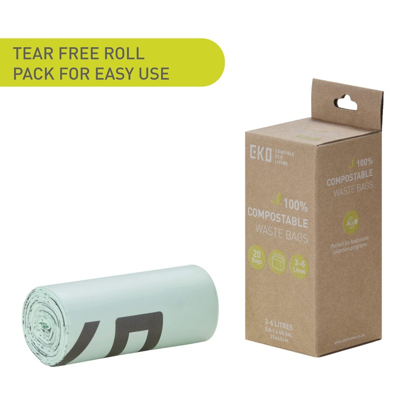 EKO Compostable Bin Liners For Food Waste Caddies, 3-6 Litre