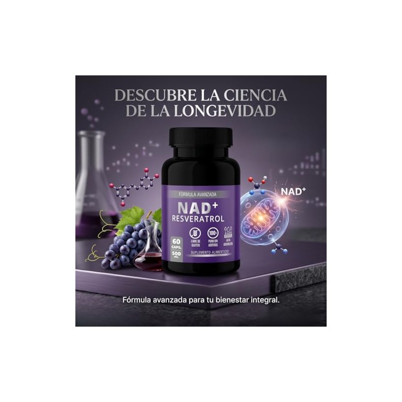 Suplemento Alimenticio NAD+ con Resveratrol | 60 Cápsulas de 500