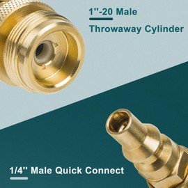 GASPRO 1LB Propane Quick Connect Fitting, 1/4'' Male Quick Connect x 1''-20 Male Throwaway Cylinder, for RV, Camper, Portable Grill, Stove and More, Solid Brass
