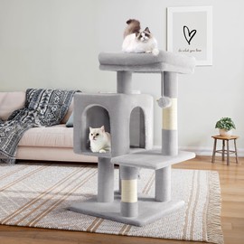 Allewie 29 Inches Cat Tree Tower/Plush Perches Platform/Condo/House/Sisal Scratching Posts/Multi-Level Activity Center Furniture for Kittens/Grey