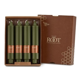 Root Candles 4-Count Unscented Dinner Candles Dripless Beeswax Enhanced Smooth Collenette Boxed Candle Set, 7-Inch, Dark Olive