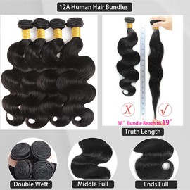 12A Body Wave Bundles Human Hair 16 18 20 22 Natural Black Color 100% Brazilian Human Hair Bundles For Women