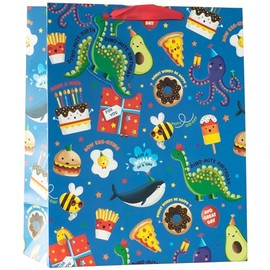 Design By Violet Party Time Kids Character Paper Gift Bag With Matching Gift Tag Blue Childs Happy Birthday Kids Gift Wrap Occasion Present Large