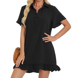 Wantonfy Women's Beach Dress Cover Up Beach Ponch Summer Beach Blouse Beach Dress Short Sleeve Beach Dresses Mini Dress, black, S