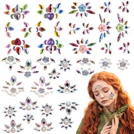 38 Pcs Rainbow 3D Rhinestone Crystal Stickers Eyebrow Drill Face Eyes Forehead Makeup Diamond Temporary Sticker for Festival Accessory DIY Art Decals Decorations