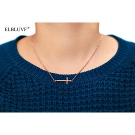 ELBLUVF Alloy Yellow Gold Rose Gold Silver Plated Alloy Sideways Cross Necklace (Rose gold)