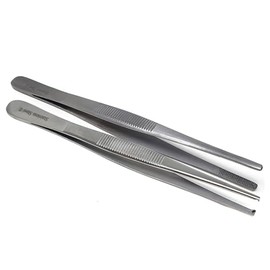 2 PCS THUMB LAB TWEEZERS TISSUE 1X2 TEETH + DRESSING SERRATED DISSECTION FORCEPS 5" ECONOMY GRADE ( HTI BRAND)