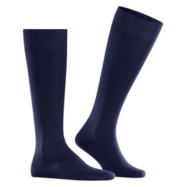 FALKE Lufthansa Travel & Comfort Men's Energising Cotton Knee Socks, Compression Stockings, Elegant for Travel, Long Standing, Flights, Invigorating the Legs, Breathable Cotton, 1 Pair, Blue Deep Blue