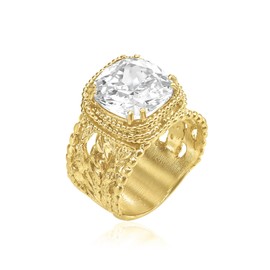 14K Gold Over Sterling Silver Statement Rings With 13.5 TCW Cubic Zirconia Granule Multi Strand Ring, Gold Rings, Gifts For Women, Aesthetic Jewelry, Rings For Women, Gold Jewelry For Women Size 8