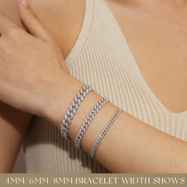 FANCIME 925 Sterling Silver 6MM 8" Cuban Link Bracelet Bling CZ Miami Link Bracelet Hip Hop Jewelry for Women Men