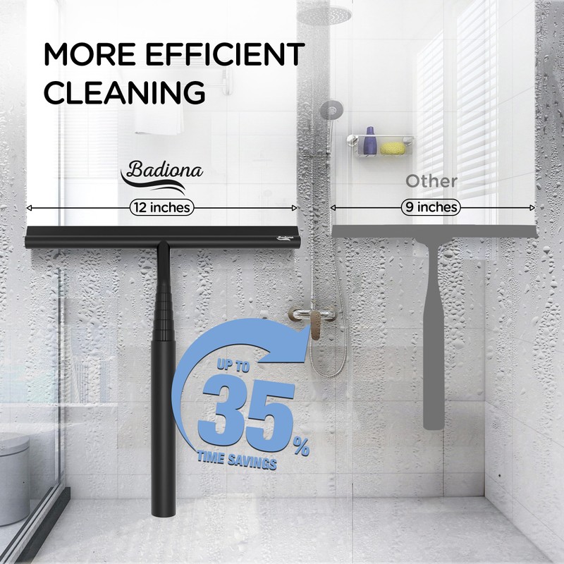BADIONA Telescopic Shower Squeegee Black - With Suction Hook &