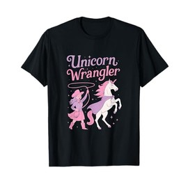 Unicorn Wrangler Cowgirl Magical Western Fantasy Art T-Shirt