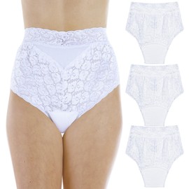 Wearever 3-Pack Women's White Lovely Lace Regular Absorbency Incontinence Panties 150 ml 1X (Fits Hip 43-44")