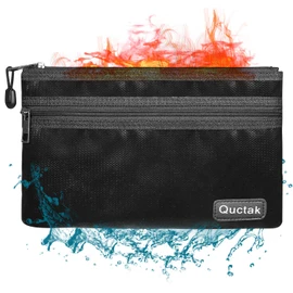 Fireproof Money Bag Two Pockets Two Zippers, Fireproof Safe Bag 10.6"x6.7" Waterproof and Fireproof Document Bag Fire Safe Pouch File Storage for A5 Document Holder,Cash and Bank Deposit,Passport (Black)