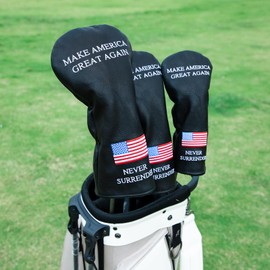 Golf Headcovers Golf Club Head Covers MAGA Style Elegant Embroidery Premium Leather Driver Fairway(FW) Wood Hybrid(UT) with Number Tags, 3 Wood Headcover Set