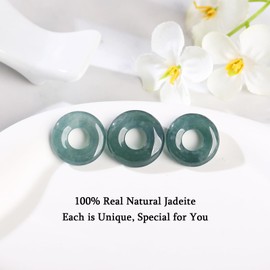 QVFVJA Real Icy Green Jade Donut Pendant Necklace for Women Genuine Certified Jadeite Circle Round Jewelry with 18K Yellow Gold Plated 925 Sterling Silver Chain Valentine's Day Christmas Gift