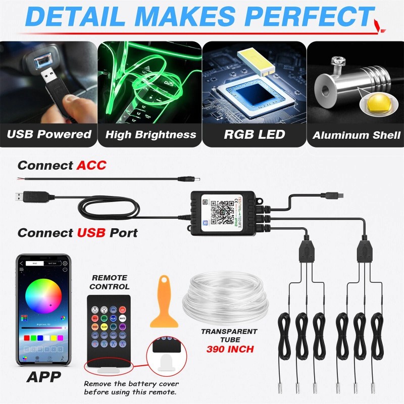 MICTUNING Interior Car LED Strip Lights, RGB 6-in-1 Neon Atmosphere