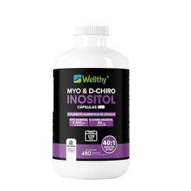 Wellthy Myo & D-Chiro Inositol 4800 Cápsulas. Mezcla Óptima 40:1, 2400mg Myo Inositol y 60mg D-Chiro Inositol, Ingredientes 100% Naturales, 4 Meses de Consumo, Gluten Free, Sugar Free, Vegan.