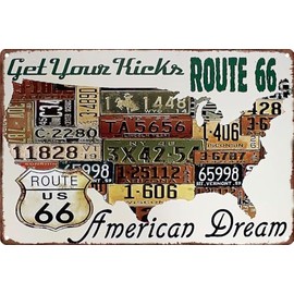 Historical Retro Vintage Tin Sign with Souvenir Travel Motif, Holiday, Adventure, Holiday Decorative Sign, 30 x 20 cm (USA Route 66)