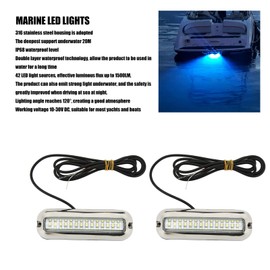 Luz LED Marina, 42LEDS Luz LED Subacuática a Prueba de Agua Luz LED Subacuática para Barco 10‑30V Luz de Tapón de Drenaje para Yate (Luz azul)