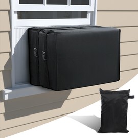 Plusluck Air Conditioner Cover Outdoor, Black Window AC Unit Cover, Dust-proof Waterproof AC Cover Outdoor Window AC Protection Cover, with Adjustable Straps, Bottom Covered, Large(25.5"x20.5"x18")