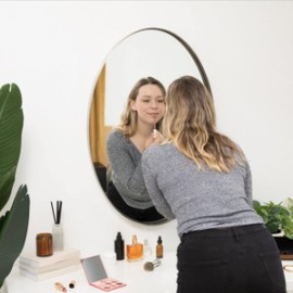 Hamilton Hills 24 x 36 Brushed Nickel Oval Mirror - Wall Mount Silver Mirror with Deep Set Frame - Oval Mirrors for Bathroom, Bedroom, or Entryway - Modern Home Decor