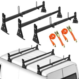 Ladder Rack for Van, Van Roof Rack Compatible with Chevy Express 1500 2500 3500 Ford Econoline GMC Savana Fullsize with Rain Gutter, Adjustable Length 57''-65'', 3 Bars, 800 Lbs, Black