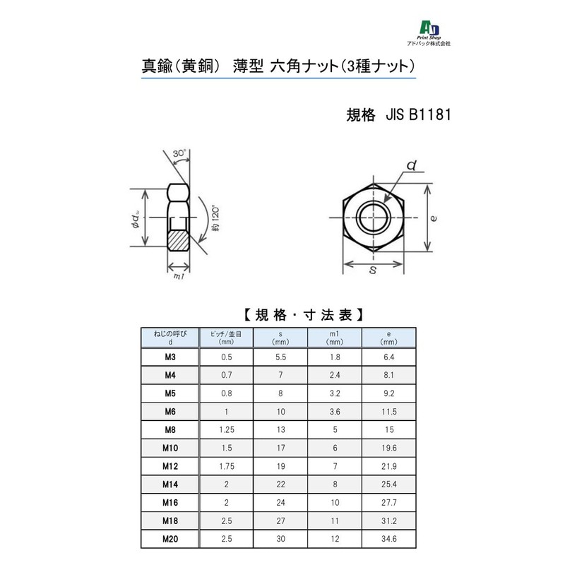 Adpack [Pure Domestic Product] Brass Thin Nut (3 Types of