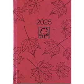 Zettler - Weekly Book 2025 Red, 14.6 x 21 cm, Pocket Calendar with 128 Pages in Cardboard Cover, Day and Week Counting, Moon Phases, Recycled Paper and International Calendar