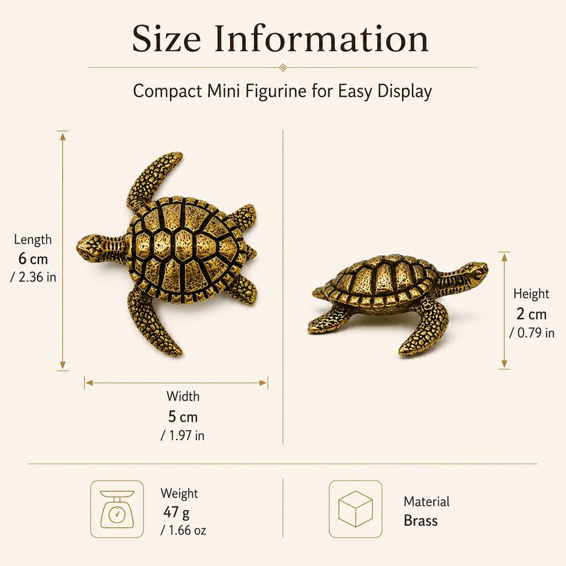 Brass Sea Turtle Figurine Coastal Home Decor Accent