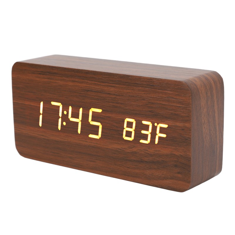 LED Wood Digital Alarm Clock 3 Level Brightness Electronic Clock
