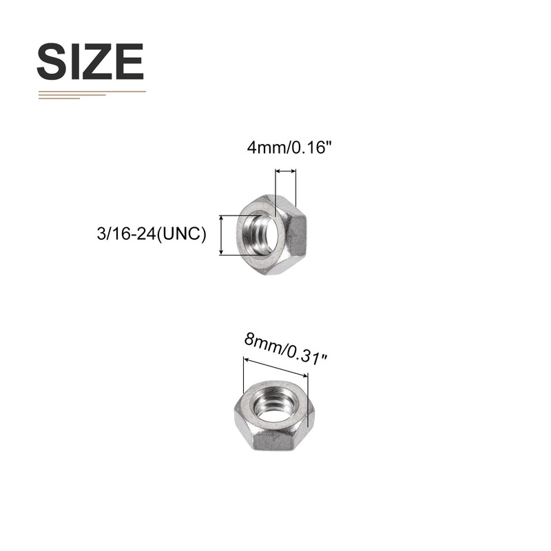DTGN 3/16-24(UNC) Hex Nuts - 20Pack - Good for Home