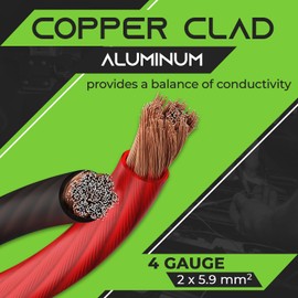 GearIT 4 Gauge Wire (25ft Each- Black/Red Translucent) Copper Clad Aluminum CCA - Primary Automotive Wire Power/Ground, Battery Cable, Car Audio Speaker, RV Trailer, Amp, Electrical 4ga AWG 25 Feet