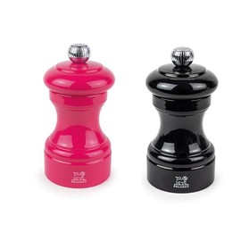 Peugeot Bistro Pepper and Salt Mill Set, 4in - Essential Kitchen Tools with Adjustable Grinding Precision, Beechwood Mills - Enhance Flavors in Everyday Cooking (Pink/Black)