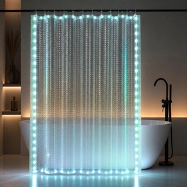 HOUSEWELL Light Up Shower Curtain 72x72, LED Color Changing Waterproof Curtain for Bathroom, Fun Bath Curtain, Waterproof Shower Liner with Magnets