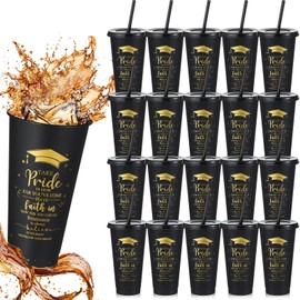 FoldTier 20 Pcs 2025 Graduation Plastic Cups with Lids and Straws Graduation Gifts 24 oz Reusable Tumblers Bulk Class of 2025 Gifts for Grad Party (Black)