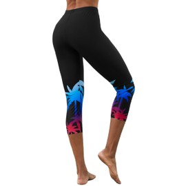 ATTRACO Printed Swim Pants Womens High Waisted Swim Capris Coconut Tree Board Shorts Black Red L