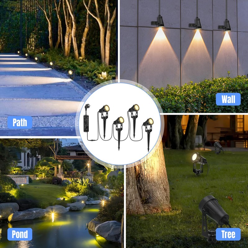 LAMPELIP Garden Spotlight LED Outdoor Waterproof White Pack of 4