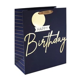 Eurowrap Blue and Gold Happy Birthday Gift Bag With Gift Tag - Gift Bag for Him, Birthdays, Kids, Boys - Stylish Bright Mens Happy Birthday Gift Wrap Occasion Present - Large Size